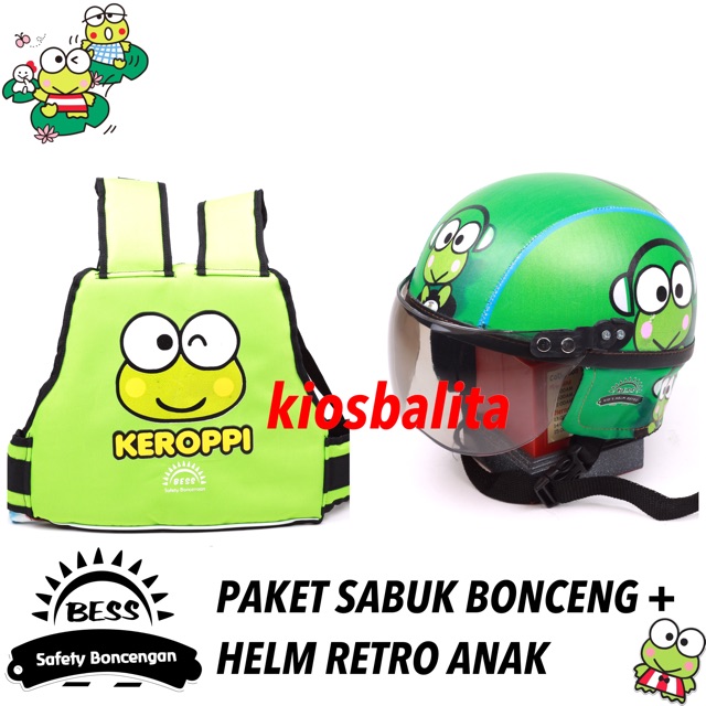 FREE MASKER!! PAKET SABUK BONCENGAN MOTOR ANAK DAN HELM RETRO SHINCHAN ANAK