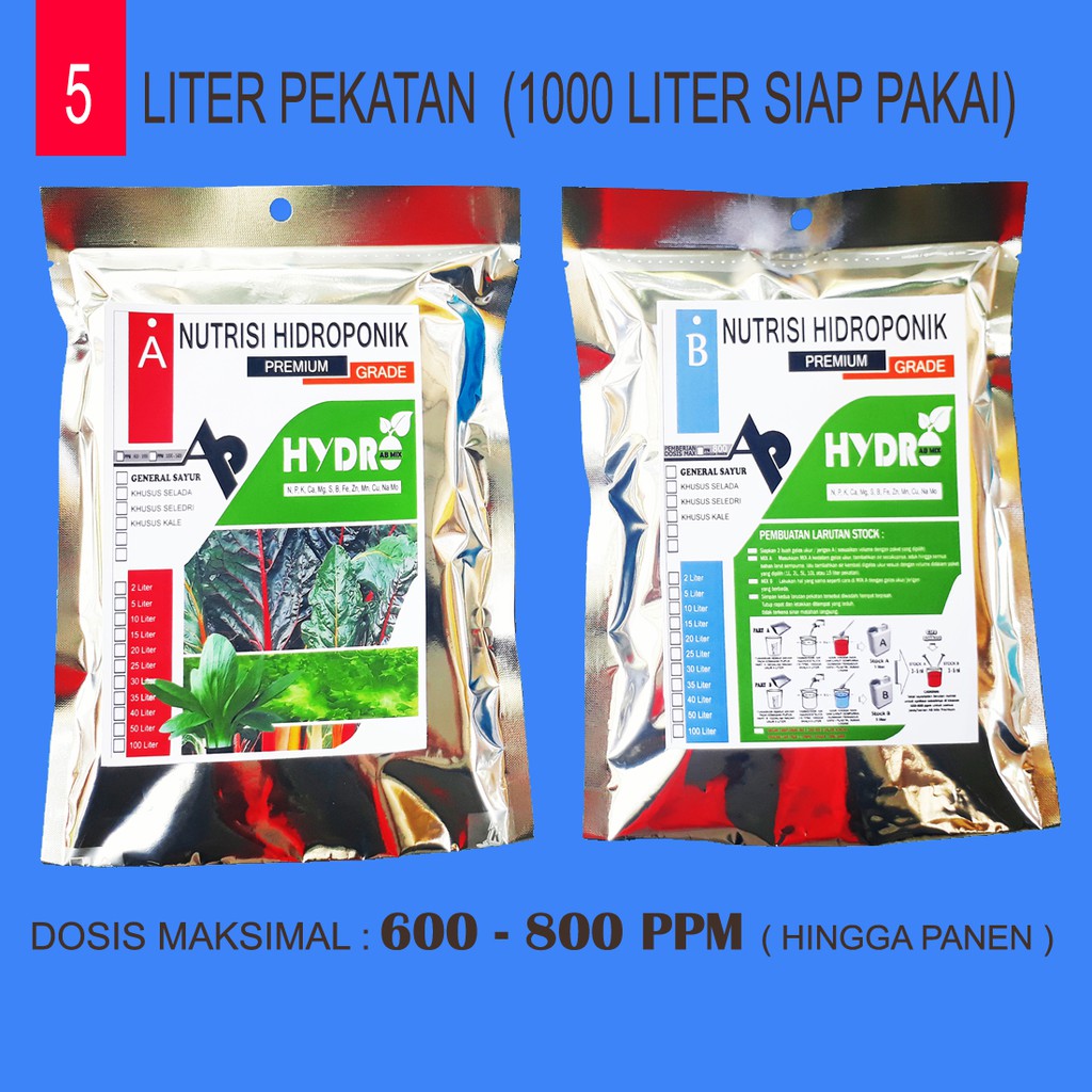 PUPUK / NUTRISI AB MIX PREMIUM SAYUR DAUN 5 LITER - GENERAL SAYURAN DAUN 1000 L - AB mix hidroponik