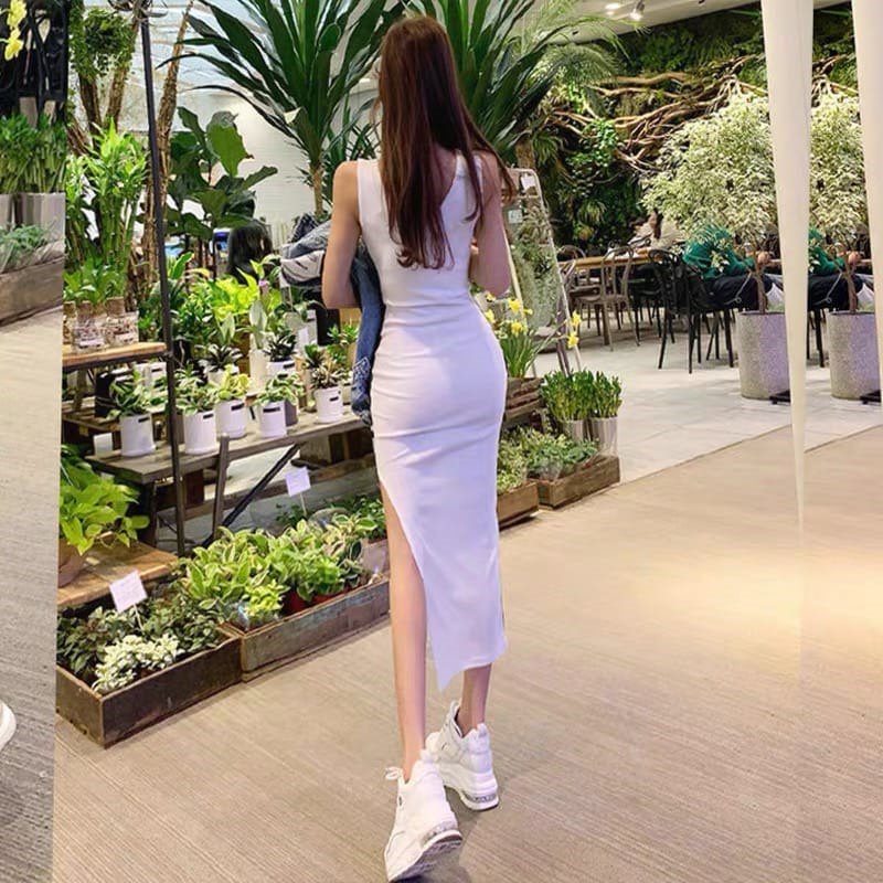 【SALE】Korean Scuba Bodycon Midi Dress Wanita Tanpa Lengan 1341 (S/M/L)