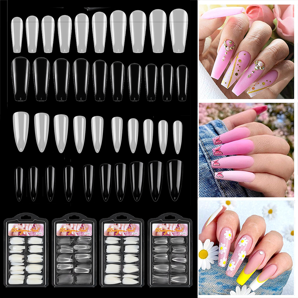 100 Pcs Kuku Palsu Extension Full Cover Bahan Akrilik Transparan Untuk Manicure