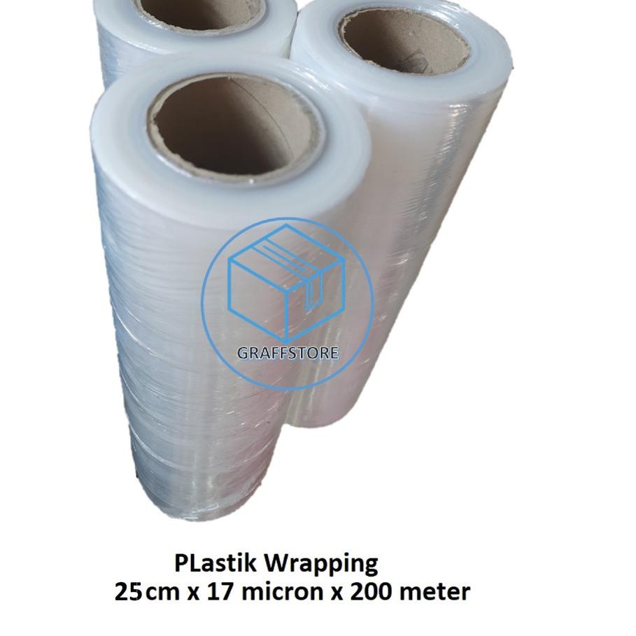 

Terbaik !! Plastik Wrapping 25 cm x 17 Micron x 200 meter / Stretch Film Tebal transparan plastik wrap original