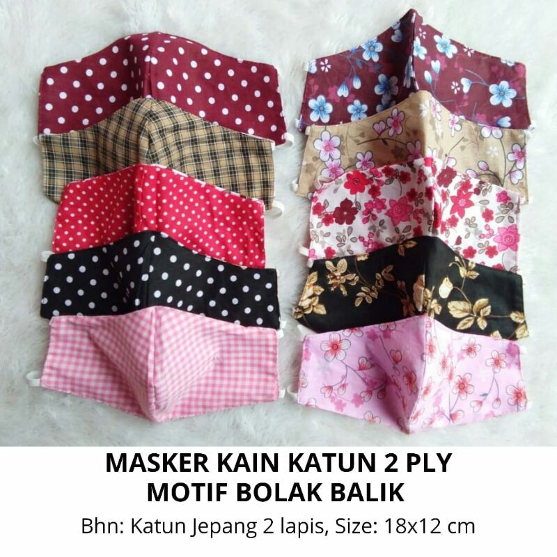 Masker Kain Duckbill Katun Motif Bolak Balik (Headloop/Hijab &amp; Earloop) Murah, Adem