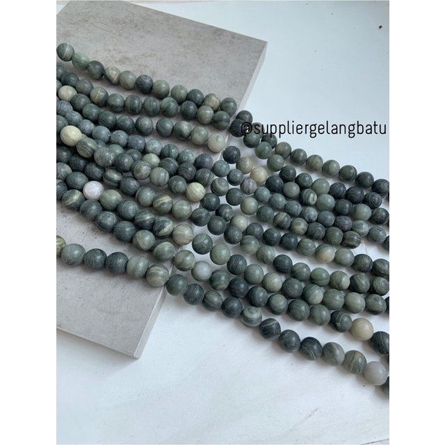 batu grey jasper 14mm natural abu abu perhiasan fashion gelang kalung