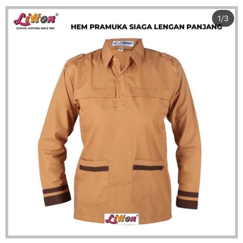 Seragam Pramuka Siaga lengan Panjang 2-XL Litton katun / hem coklat sekolah