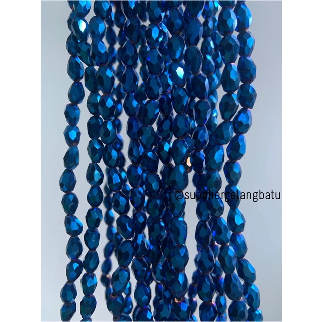 kristal Ceko tetes 10 x 6mm blue metallic biru metalik almas premium