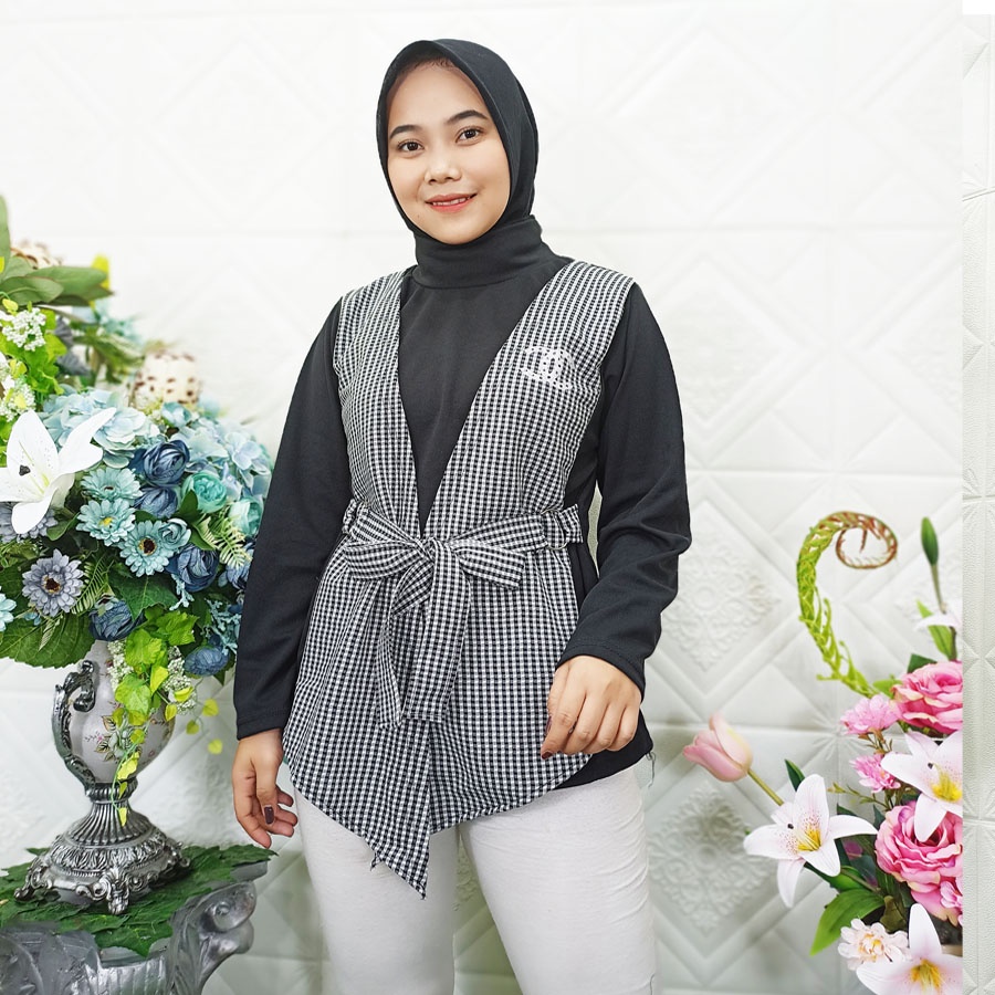 APIK ONE SET 2in1 ATASAN BLOUSE VEST TURTENECK CARLINA FASHION