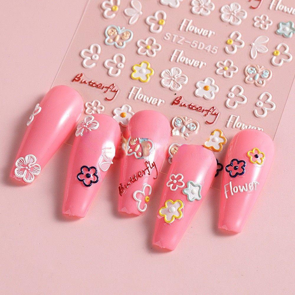 Mxbeauty Kuku Timbul Stiker Bunga Gadis Kuku Kecantikan Kuku Salon Manicuring Decals Hollow Nail Decals