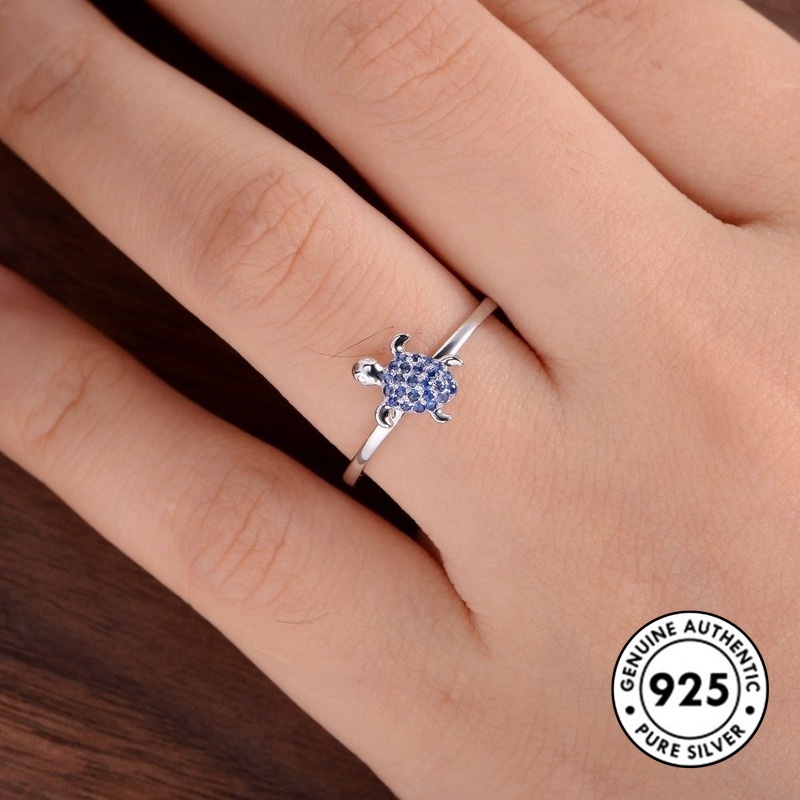 Cincin Sterling Silver 925 Model Kura-Kura Dengan Sapphire Untuk Wanita