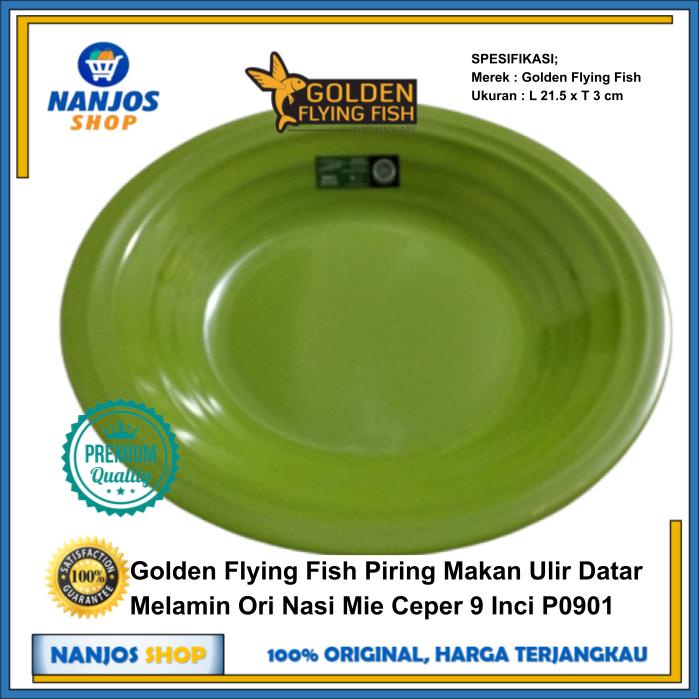 Golden Piring Makan Ulir Datar Melamin Ori Nasi Mie Ceper 9 Inci P0901