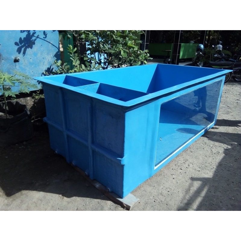 Bak fiber kombinasi filter samping dan kaca tebal 12mm ukuran 230 x 120 x 90cm