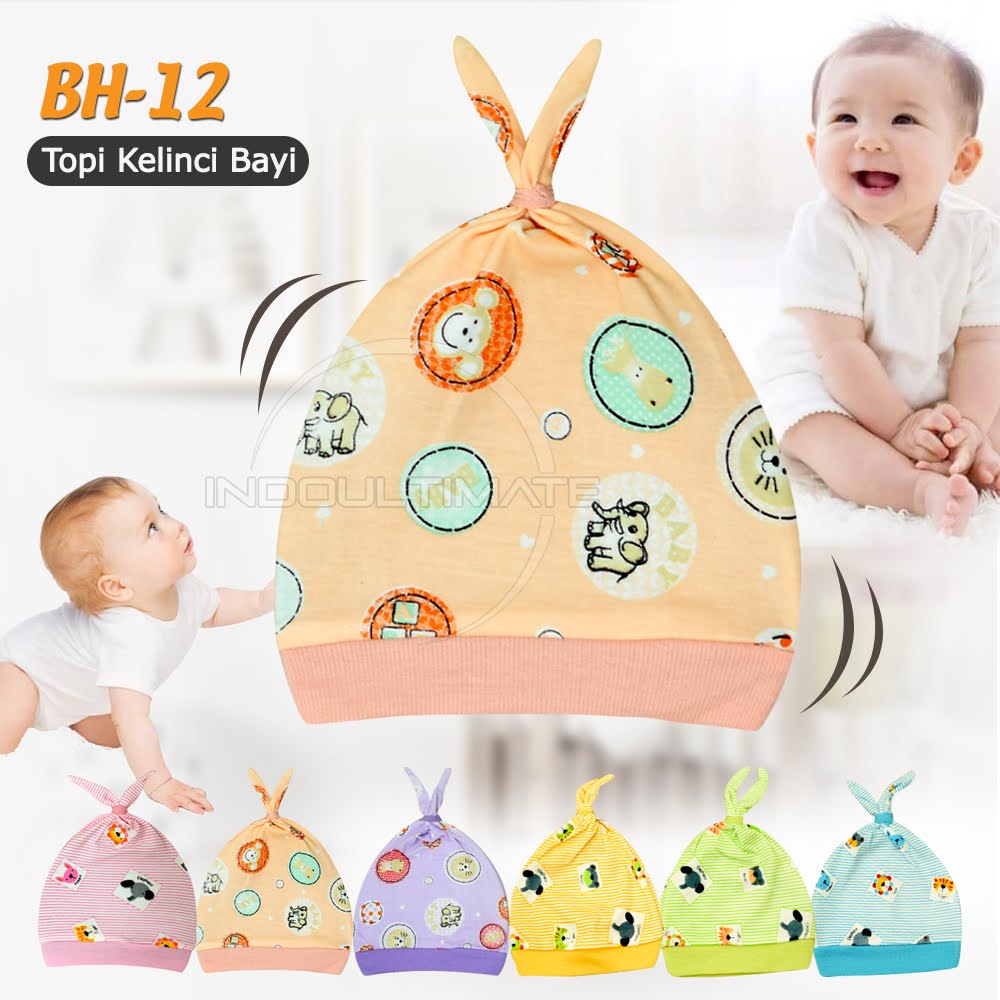 Topi Kupluk Bayi BH-12 Topi Kelinci Bayi Baru lahir Topi Kuncir Bayi Laki Laki Topi Bayi Perempuan-PEACH