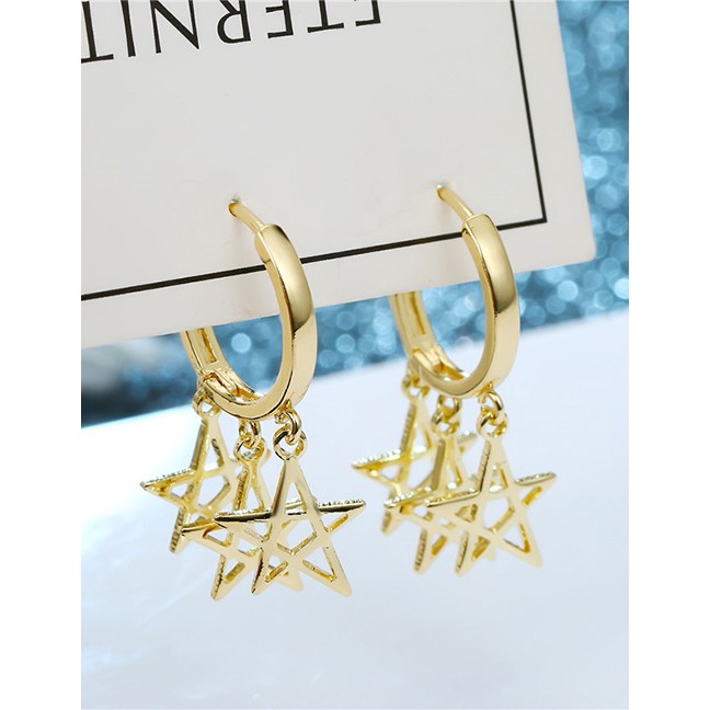 LRC Anting Tusuk Fashion Golden Five-pointed Star Geometric Earrings D46081