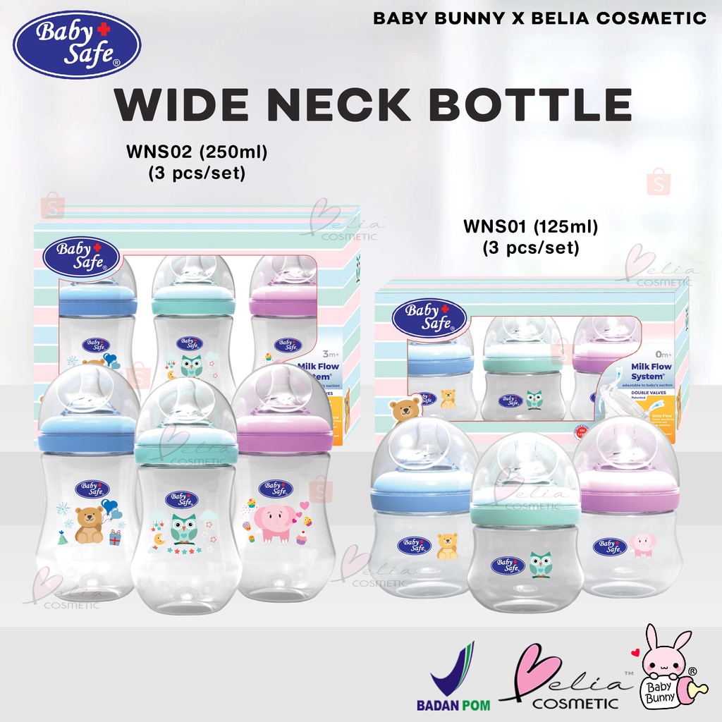 ❤ BELIA ❤ BABY SAFE Wide Neck Bottle WNS01 125ml / 4oz | WNS02 250ml / 8oz | Botol bayi | Dot bayi | Botol Susu | Dot susu bayi | BPOM