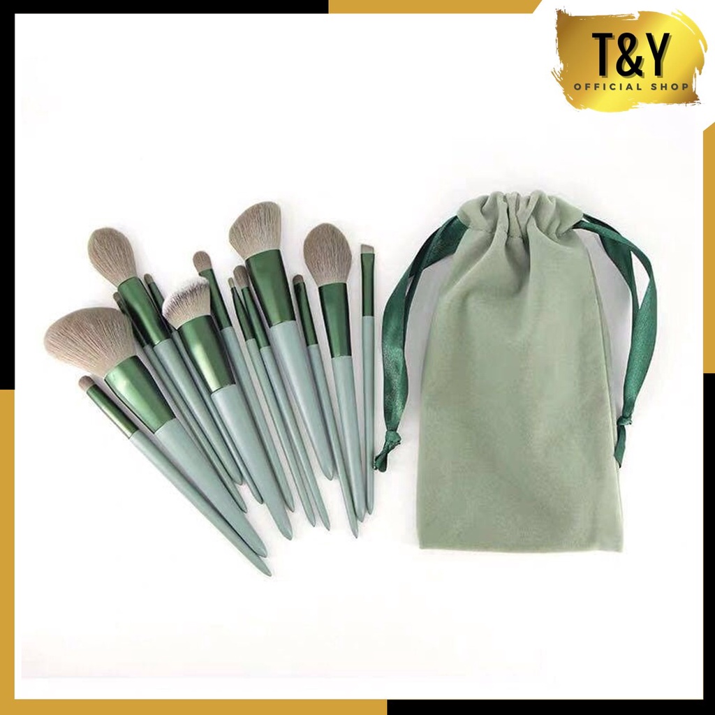 T&amp;Y 13pcs Kuas Make Up Set Lengkap Pouch Lembut Set Kosmetic Brush Makeup Powder Eye Shadow Foundation Blusher Blending Beauty