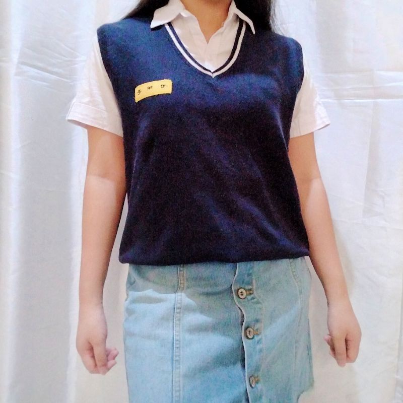 NEW STOCK‼️THRIFT Cardigan Vest Rajut Premium Pastel Kepang Cable Branded Academia Ketupat Argyle Murah-vest academia navy