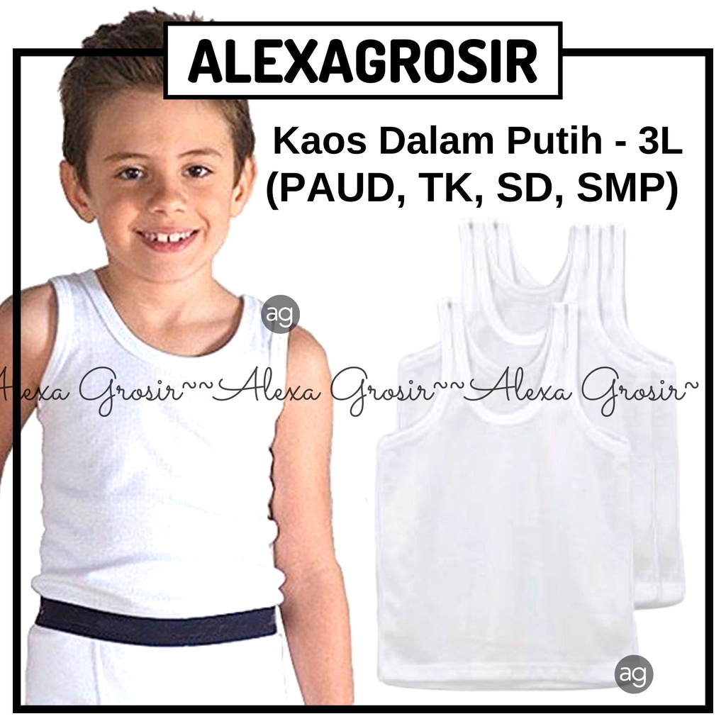 Kaos dalam singlet anak laki perempuan cewek cowok unisex PUTIH  S M L XL XXL 4L  TK SD SEKOLAH polos