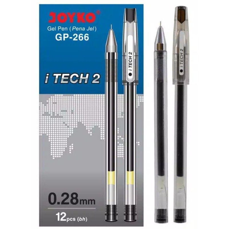 

Pulpen Gel Joyko GP-266 iTech 2 0.28mm Tinta Hitam Per Lusin