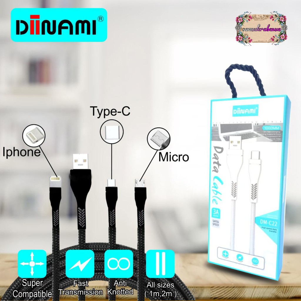 BM081 C22 DIINAMI Kabel data cable charger original ready Micro i ph0neee tipe c 1 2 3 meter 3Amper SB1269