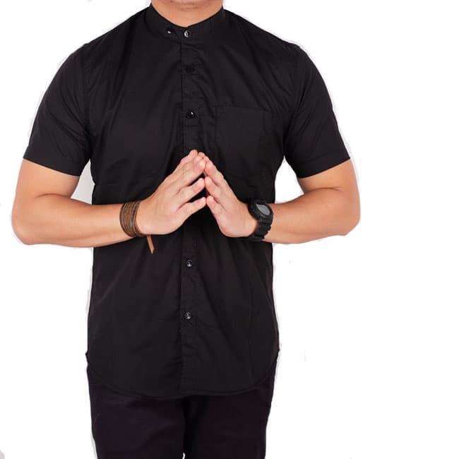 kemeja koko polos lengan pendek pria hitam | baju koko pria hitam - Hitam- M akk972