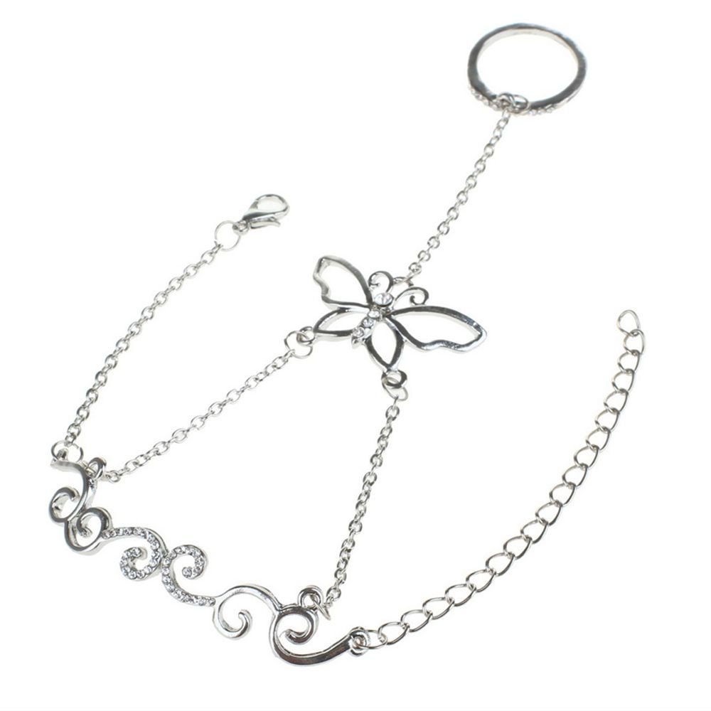Mxbeauty Gelang Cincin Rantai Harness Desain Kupu-Kupu Aksen Kristal Warna-Warni Untuk Wanita
