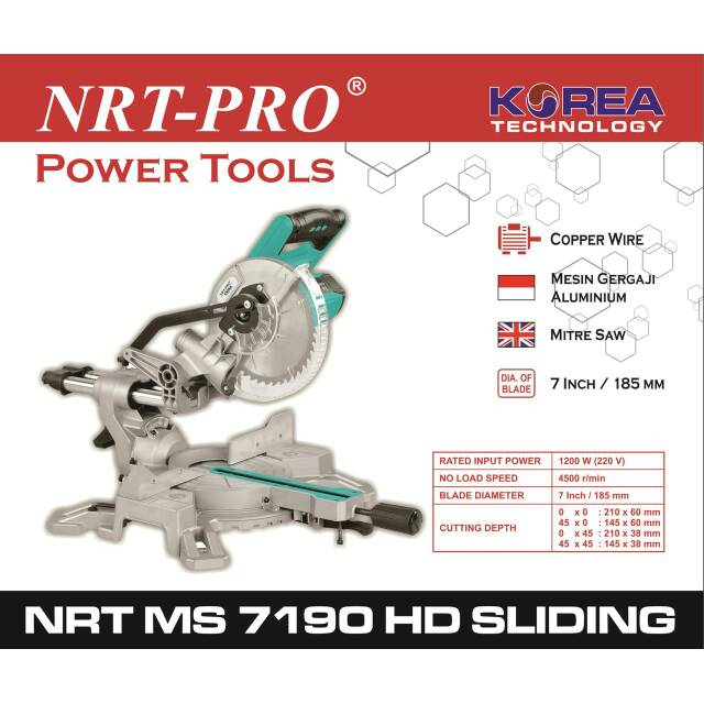 Mesin miter saw 7 inch Nrt pro laser sliding