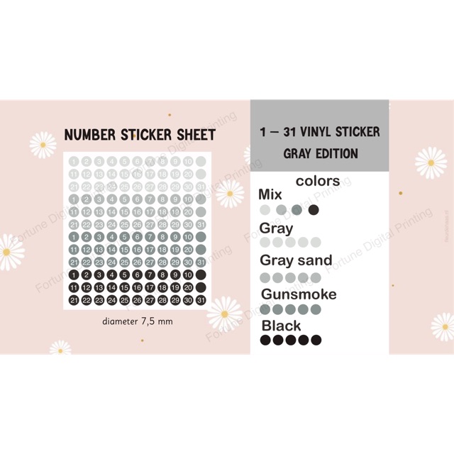 

Sticker Sheet Angka Dot Gray Edition Kalender Mingguan Bulanan 1-31 DIY Planner / Bullet Journal