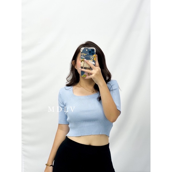 MDLV ~ A9385# Verdusa Knit Cropped top Atasan Crop Rajut Basic Fashion Import