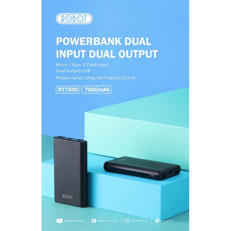 ROBOT Powerbank 7000mah Garansi 1 tahun RT7500