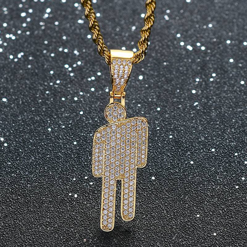 New Europe and the United States Billie Eilish with a tilted head pendant full of zircon hiphop hiphop necklace