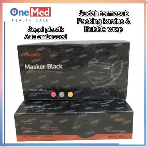 Masker OneMed Hitam Medis 3ply / Masker All Black / Masker Bedah Karet