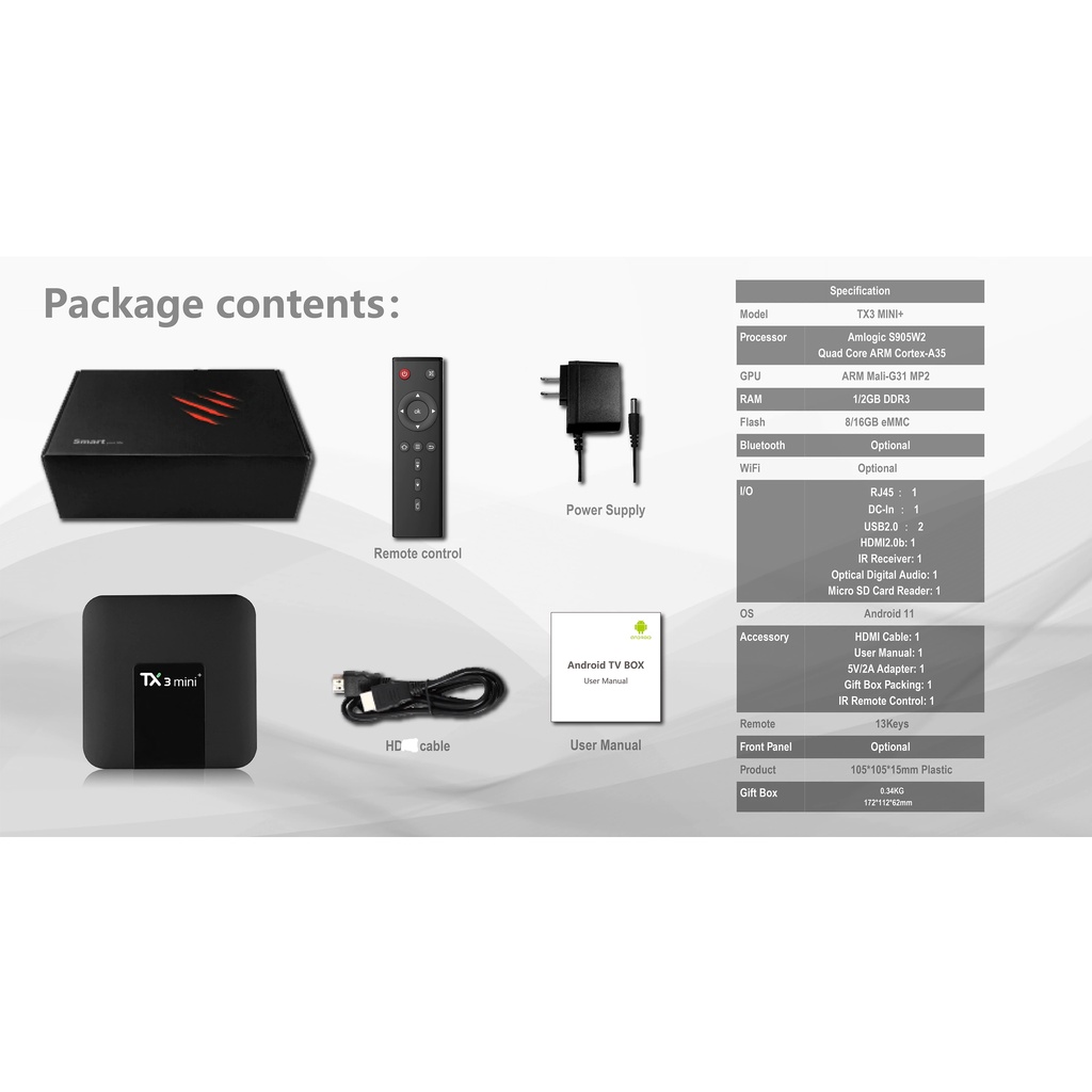 TX3 Mini + Plus 4K Android 11 TV Box 4GB 64GB Amlogic S905W2 AV1