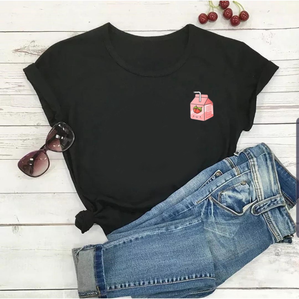 MYSTIQUE.ID- BAJU KAOS STRAWBERRY MILK T-SHIRT LUCU DAN AESTHETIC