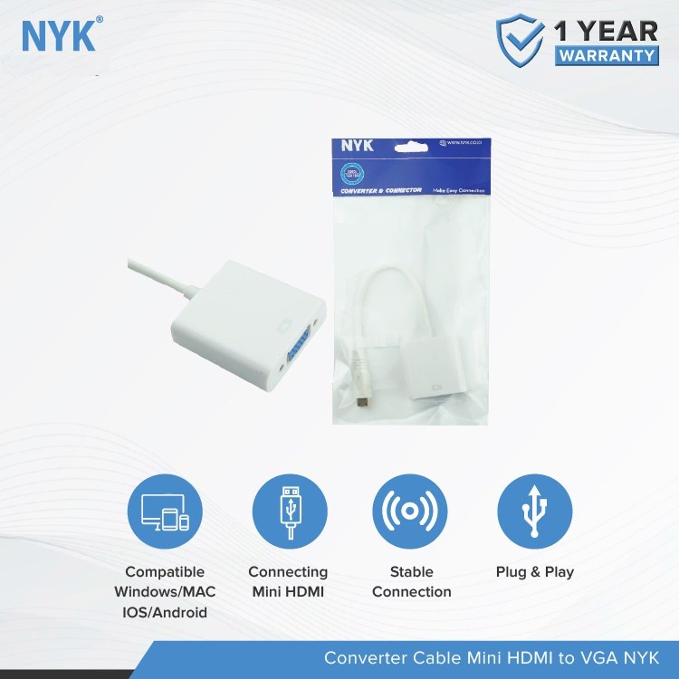 Converter Mini HDMI to VGA Non Audio NYK