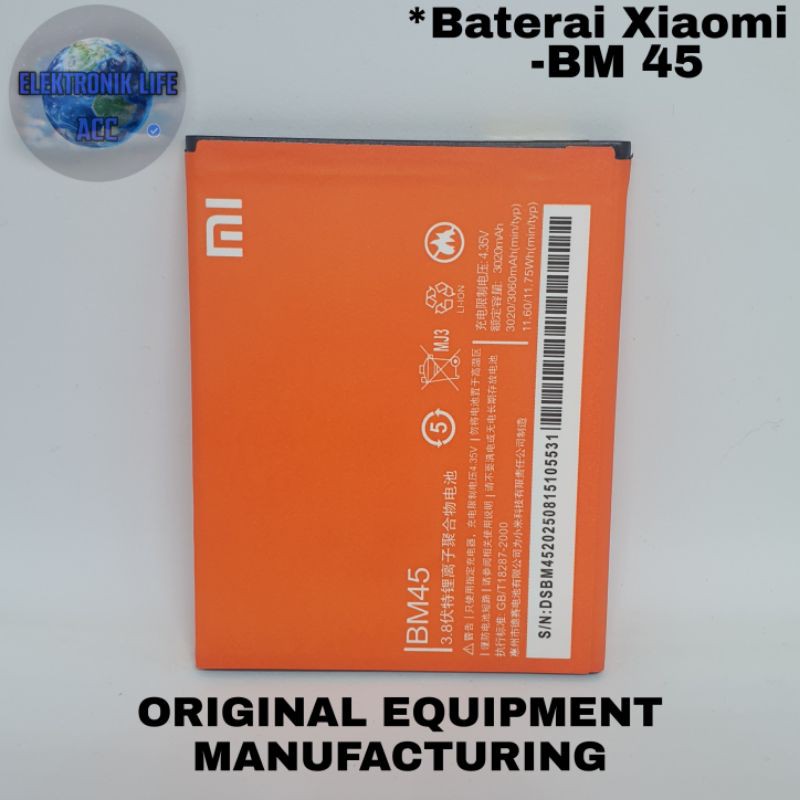 Baterai Xiaomi Redmi Note 2 / BM45 /BM-45 | Battery