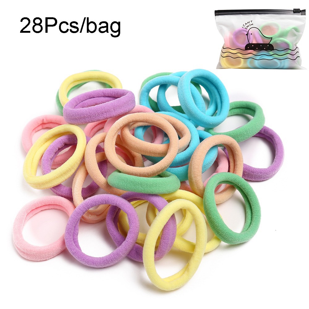 COD Korea Ikat Rambut 28/100/1000Pcs Bag Elastis Warna Polos Gaya Korea untuk Wanita-colorful 28pcs