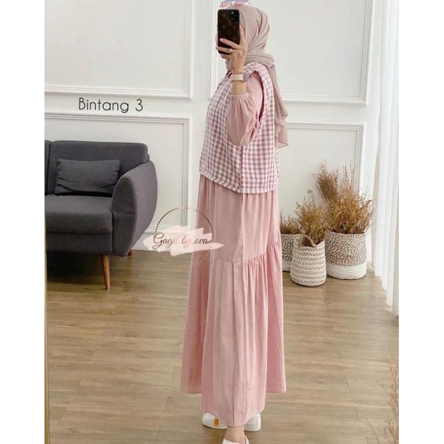 KIRANIA MIDI DRESS SET ROMPI OUTER/BINTANG 3 MIDI DRESS KANCING DEPAN BUSUI FRIENDLY/FASHION WANITA MIDI DRESS PREMIUM/FAR MOSLEMSTORE