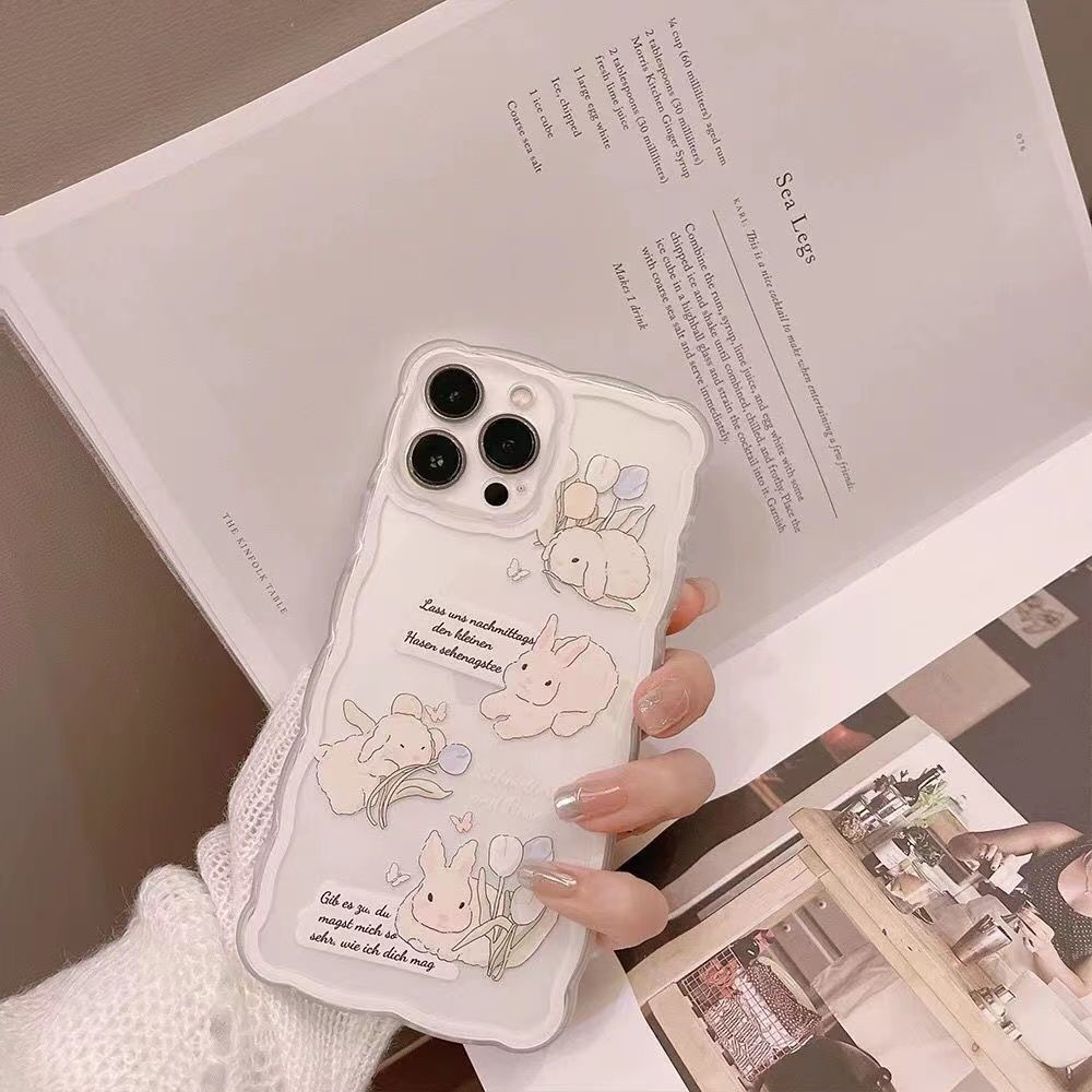 Soft Case Silikon TPU Transparan Motif Kelinci Untuk iPhone 13 12 Mini 11 Pro X XR XS Max SE 2020 6 6S 7 8 Plus