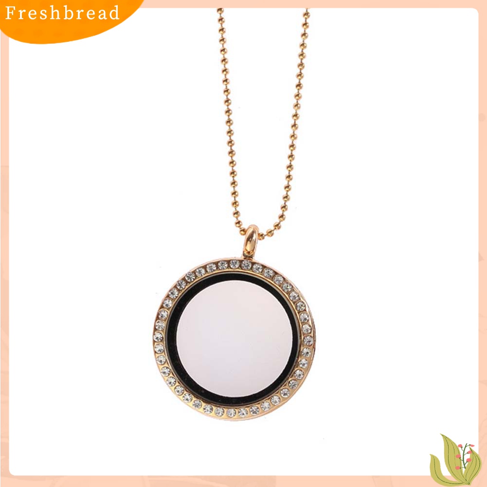 [TERLARIS]Women Rhinestone Inlaid Living Memory Floating Charm Round Glass Locket Necklace