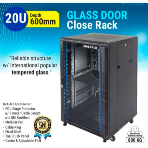 IR6020G - 20U Close Rack Depth 600mm Glass Door 19&quot; - INDORACK