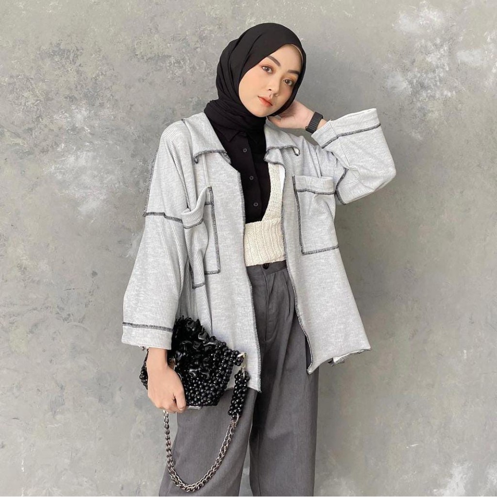 Baju Fashion Hijab Termurah Miku Cardigan Grey