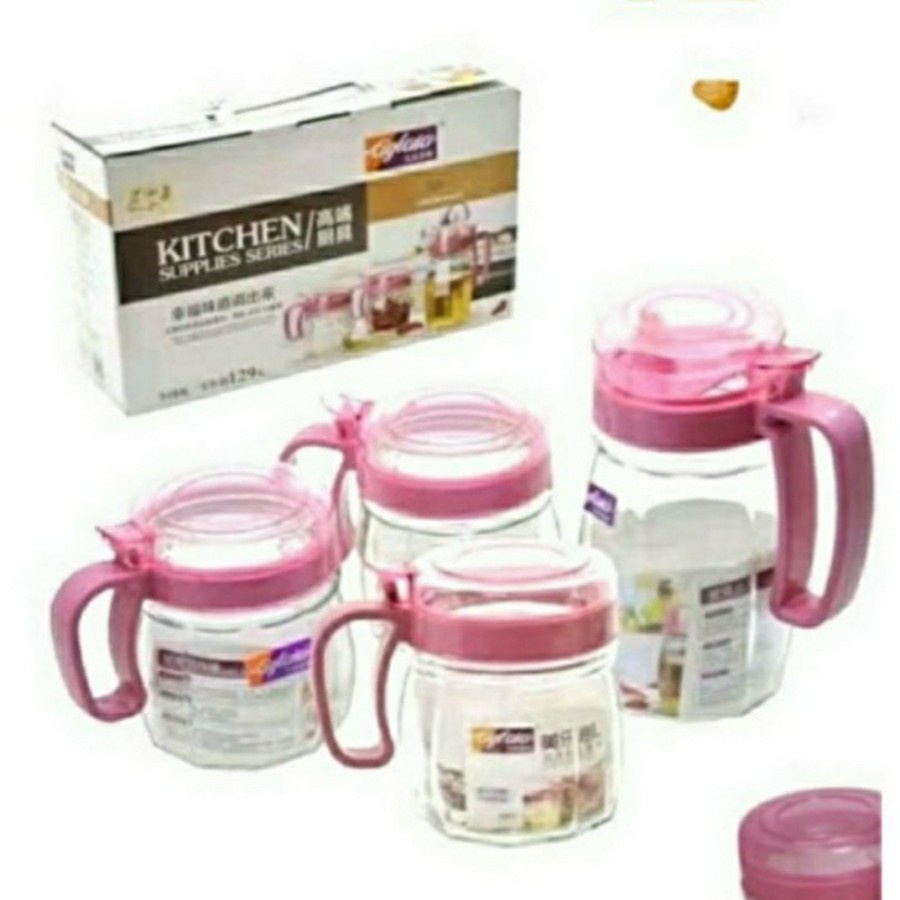 BELLA - KITCHEN JAR SET ISI 4 | TEMPAT MINYAK DAN BUMBU DAPUR SERBAGUNA 4IN1