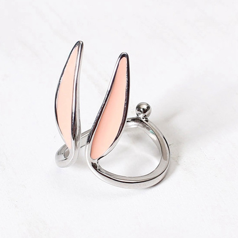 Cincin Model Terbuka Dapat Disesuaikan Desain Telinga Kelinci Warna Pink Untuk Wanita