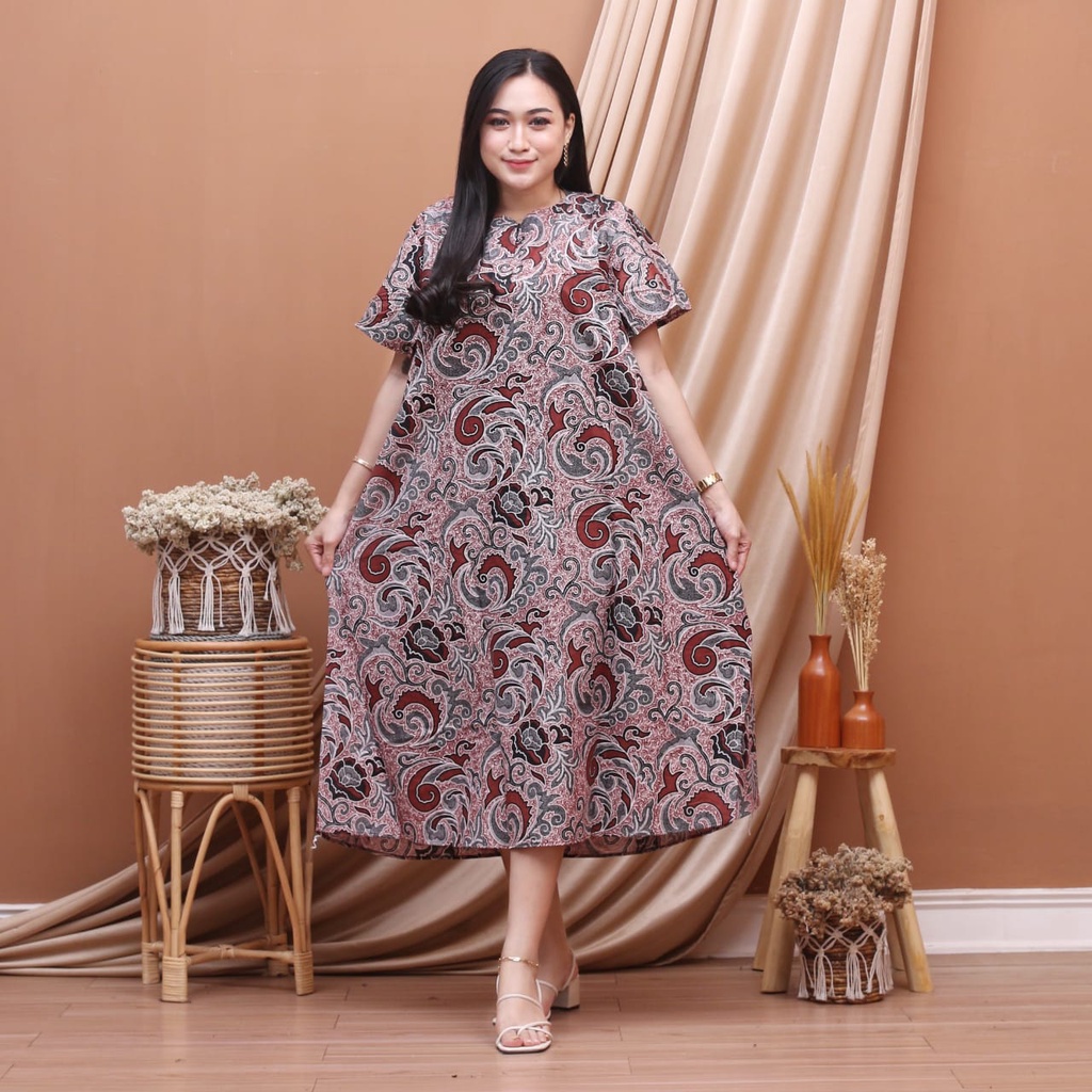 Daster Kencana Ungu Batik - Motif Abstrak - Sleting Dada - Busui - Bumil - Centini Hitput-3