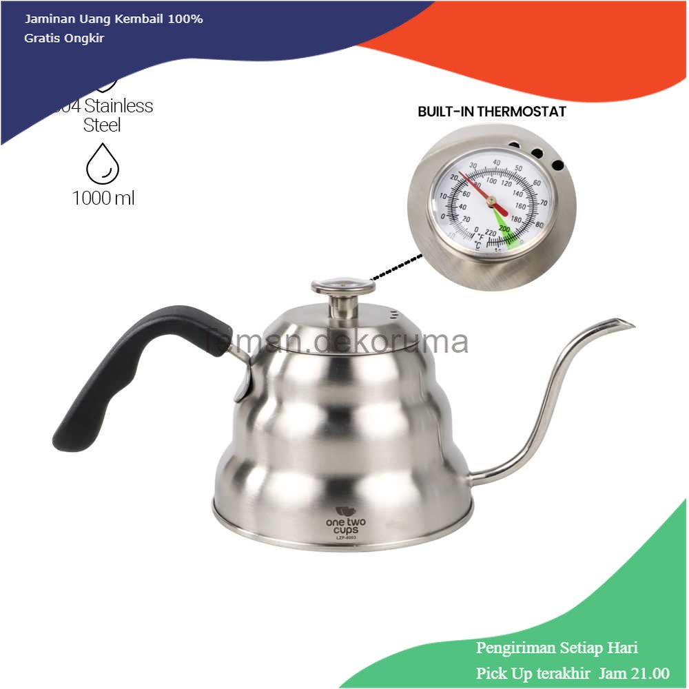 TD - RUM One Two Cups Coffee Maker Pot Drip Teko 1L with Thermometer - LZP-8003