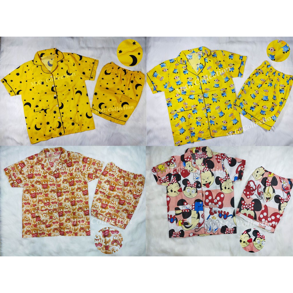 Baju Tidur Piyama Wanita Dewasa HP Bahan Katun Motif Cat/Minie/Star Moon/Minion/Doraemon/Teddy/Dll