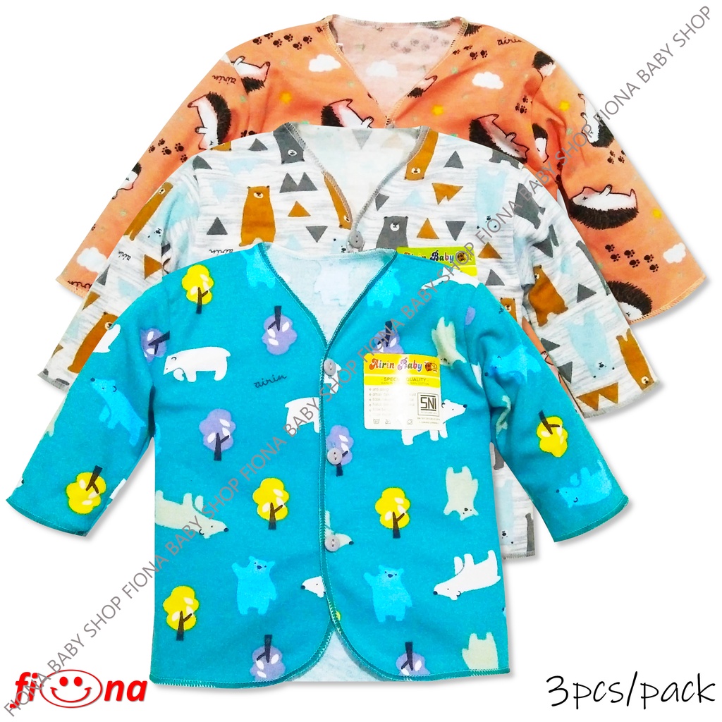 Fiona 3 pcs baju anak bayi new born lengan panjang kancing depan warna motif baju bayi baru lahir ai