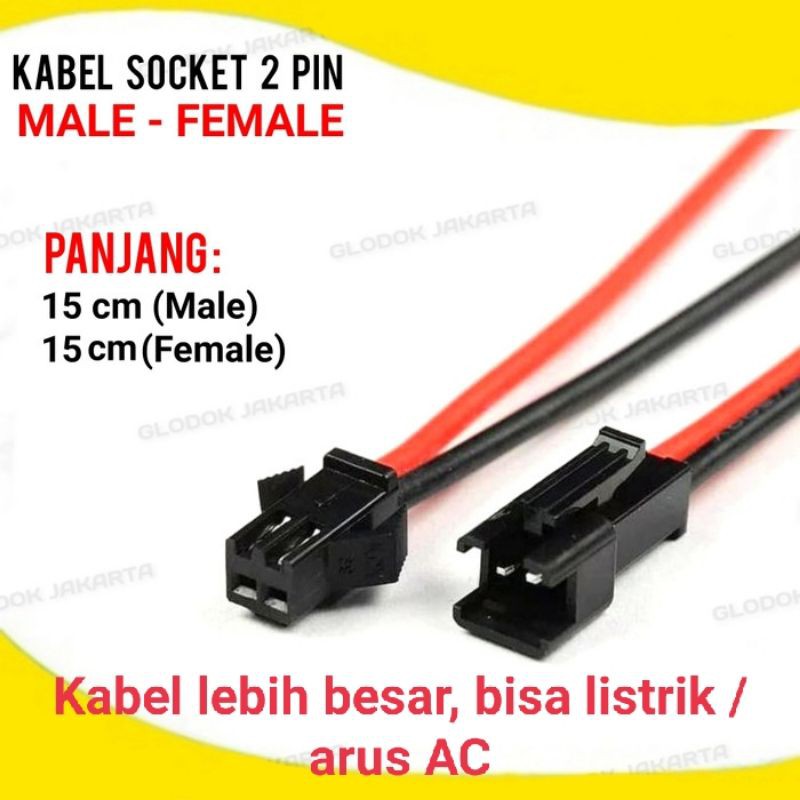 Kabel Soket 2 pin 15cm Konektor Famale 15cm Male 15cm