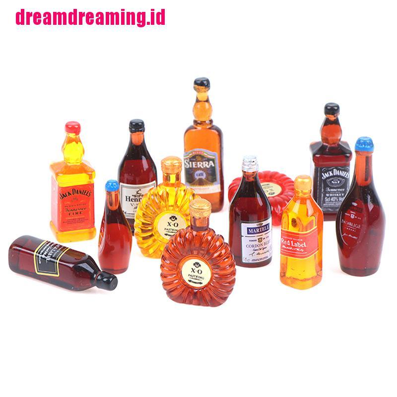 10pcs / set Miniatur Botol Minuman Skala 1: 12 Untuk Aksesoris Dapur Rumah Boneka