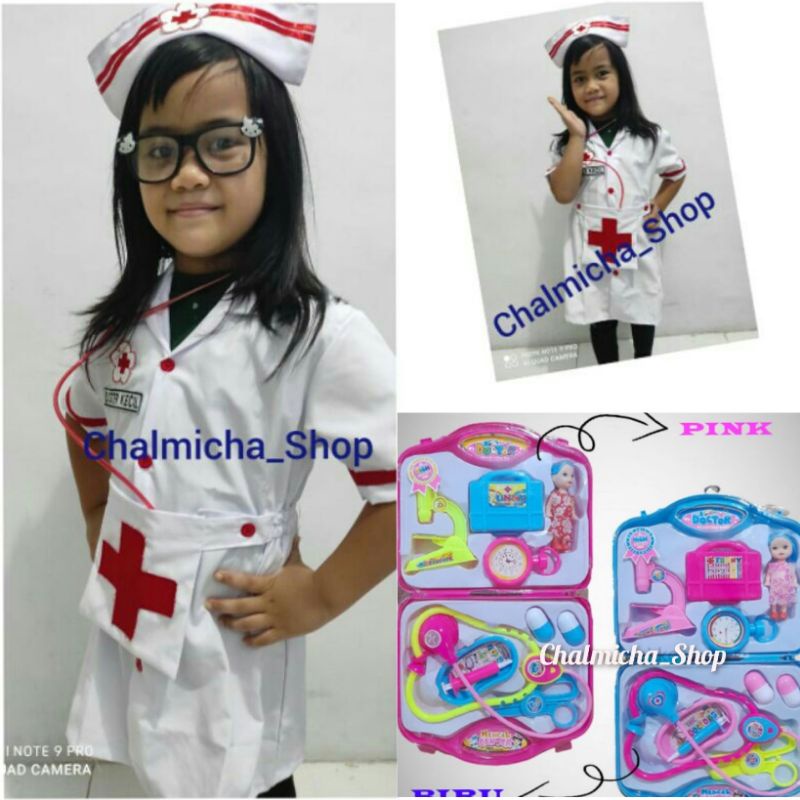 Baju Kostum Seragam Karnaval Anak Profesi Suster Dokter Perawat Bidan New Kantong