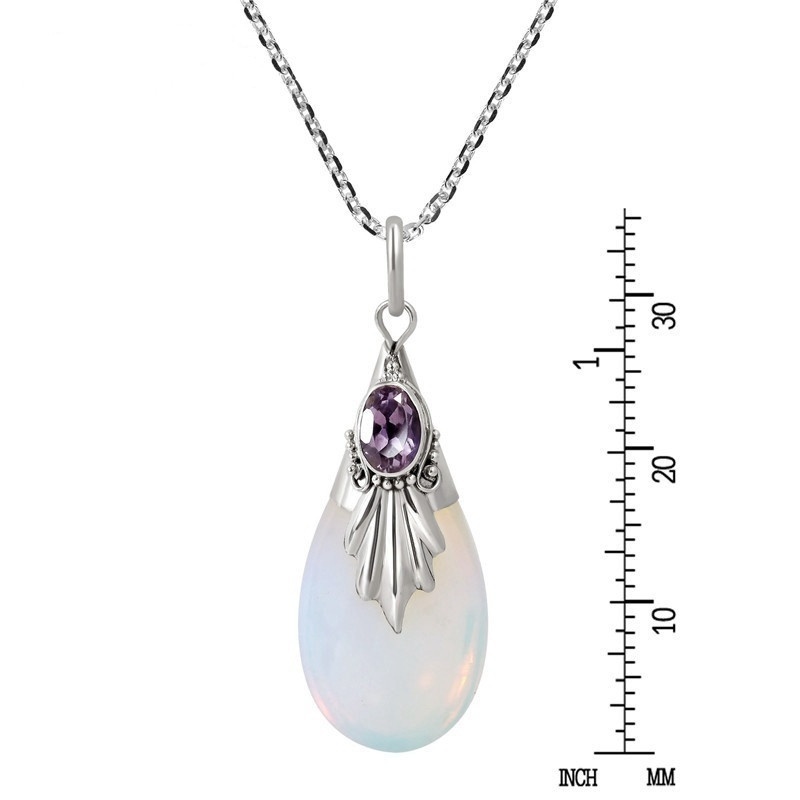 Kalung Sterling Silver 925 Dengan Liontin Kristal Moonstone Bentuk Tetesan Air Untuk Wanita